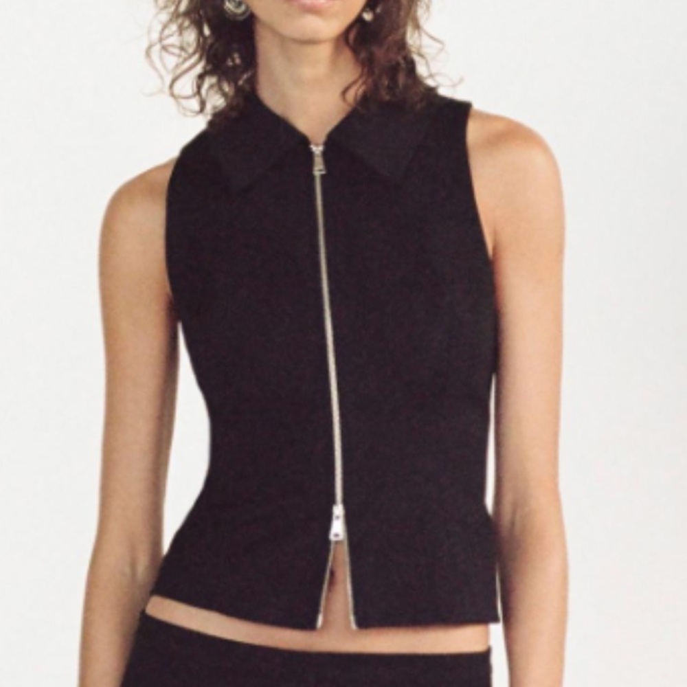 ZARA black zipper collar vest top (small)